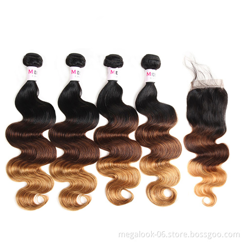 16 18 20 Inch Unprocessed Virgin Remy Peruvian Body Wave Hair Bundle 3Pcs Lot Deals With Lace Closure